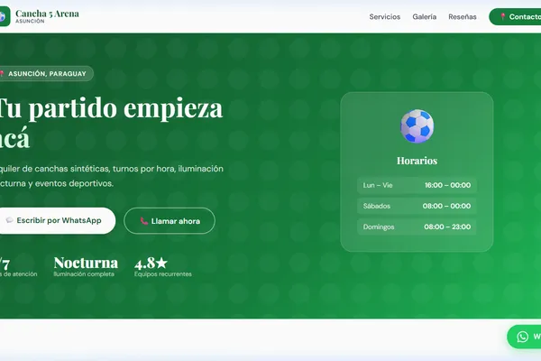 Vista previa del sitio web para Cancha Sintética - Cancha 5 Arena