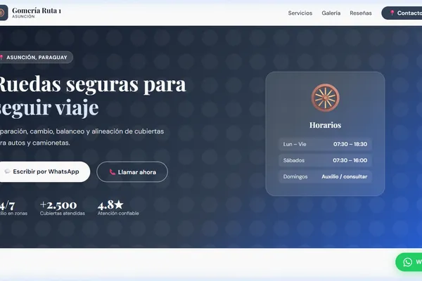 Vista previa del sitio web para Gomería - Gomería Ruta 1