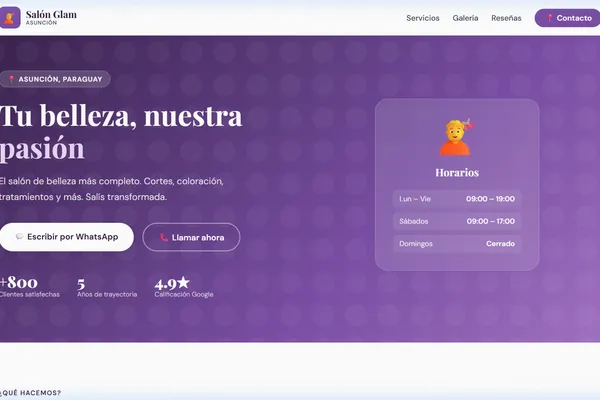 Vista previa del sitio web para Salón Belleza - Salón Glam