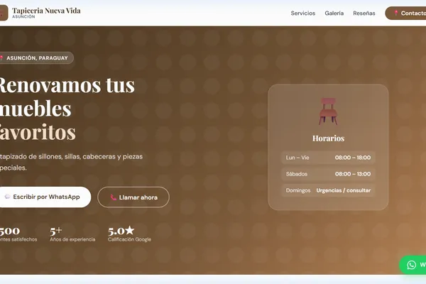 Vista previa del sitio web para Tapiceria - Tapiceria Nueva Vida
