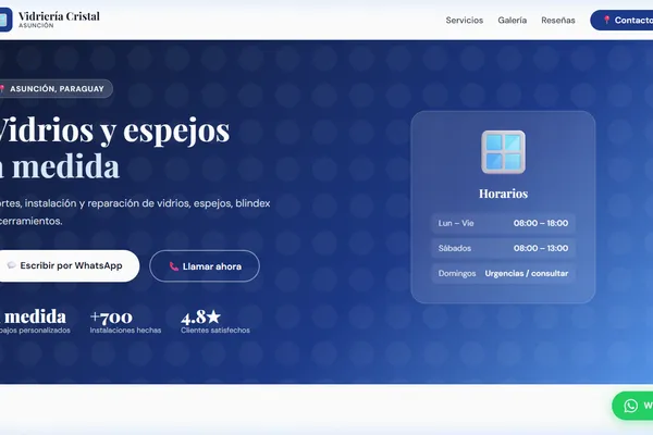 Vista previa del sitio web para Vidriería - Vidriería Cristal